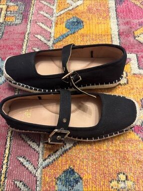 Time and Tru Black Mary Jane Espadrille Flats with Buckle
